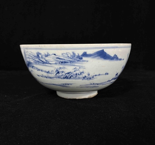 古玩陶瓷青花山水人物紋碗真品鑒賞圖