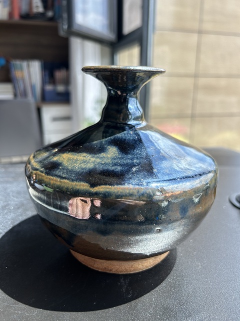 古玩陶瓷磁州窯兔毫釉折肩瓶真品鑒賞圖