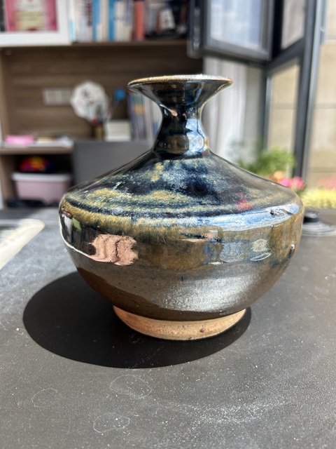 古玩陶瓷磁州窯兔毫釉折肩瓶真品鑒賞圖