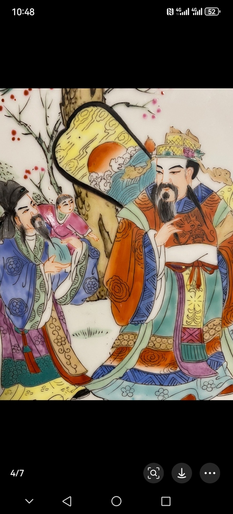 古玩陶瓷三星高照圖粉彩瓷板畫真品鑒賞圖