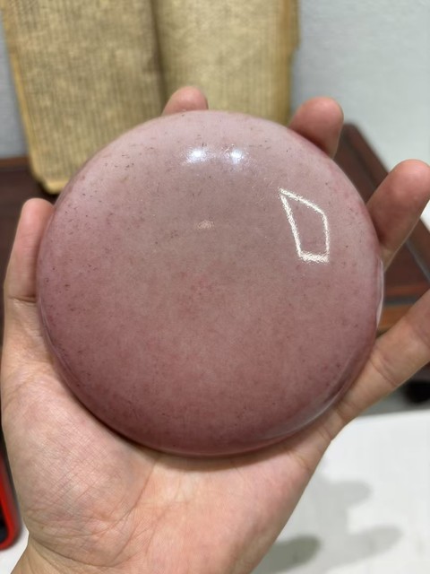 古玩陶瓷豇豆紅釉印盒蓋真品鑒賞圖