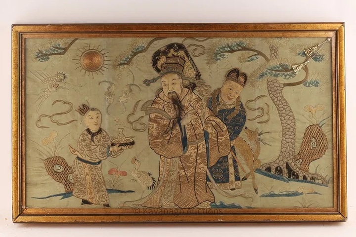 古玩雜項刺繡天官圖真品鑒賞圖