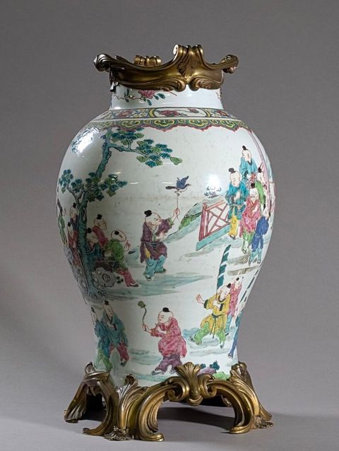 古玩陶瓷嬰戲紋粉彩將軍罐真品鑒賞圖