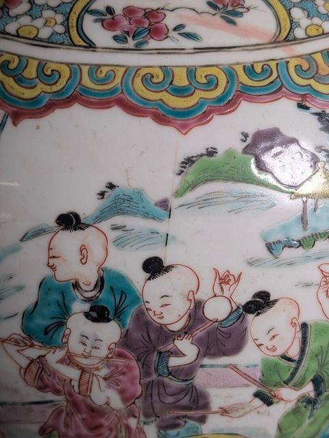 古玩陶瓷嬰戲紋粉彩將軍罐真品鑒賞圖