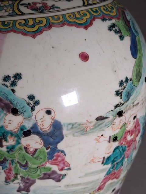 古玩陶瓷嬰戲紋粉彩將軍罐真品鑒賞圖