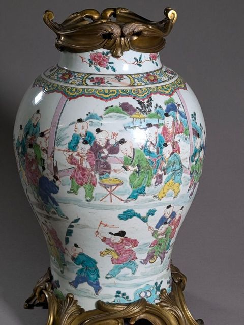 古玩陶瓷嬰戲紋粉彩將軍罐真品鑒賞圖