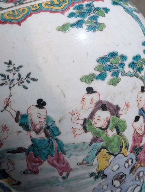 古玩陶瓷粉彩嬰戲圖將軍罐真品鑒賞圖