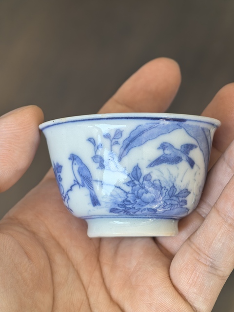 古玩陶瓷青花花鳥紋杯真品鑒賞圖
