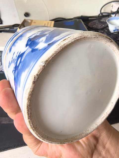 古玩陶瓷人物紋青花蓋缸真品鑒賞圖