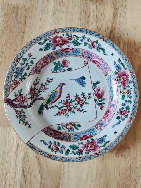 古玩陶瓷花鳥紋粉彩盤真品鑒賞圖