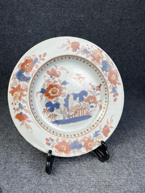 古玩陶瓷青花礬紅描金白菜盤真品鑒賞圖