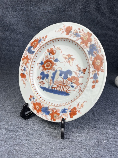 古玩陶瓷青花礬紅描金白菜盤真品鑒賞圖