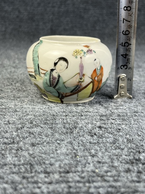 古玩陶瓷粉彩人物故事紋水盂真品鑒賞圖
