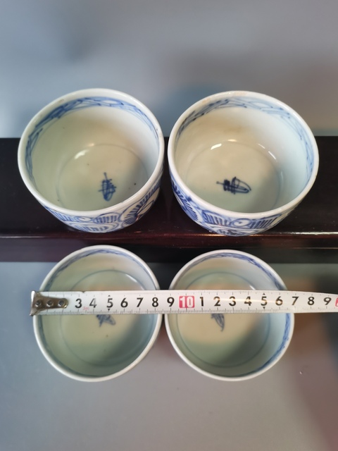 古玩陶瓷【盛惠】民國青花花卉杯四只拍賣,當前價格360元