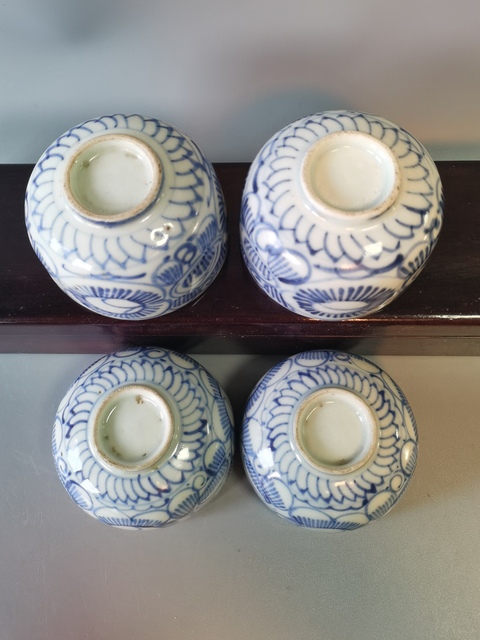 古玩陶瓷【盛惠】民國青花花卉杯四只拍賣,當前價格360元