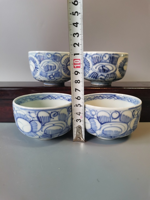 古玩陶瓷【盛惠】民國青花花卉杯四只拍賣,當前價格360元