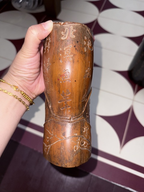 古玩雜項羅漢竹雕刻筆筒真品鑒賞圖