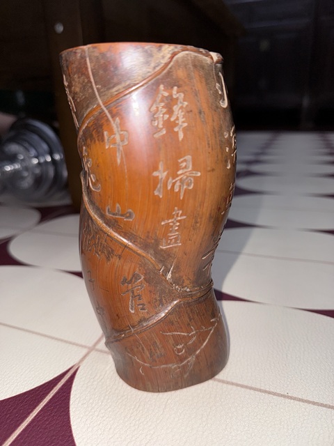 古玩雜項羅漢竹雕刻筆筒真品鑒賞圖