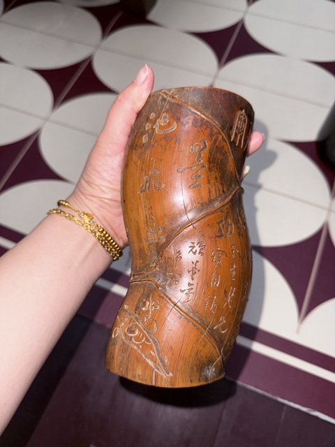 古玩雜項羅漢竹雕刻筆筒真品鑒賞圖