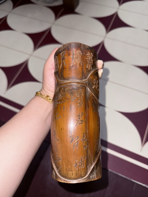 古玩雜項羅漢竹雕刻筆筒真品鑒賞圖