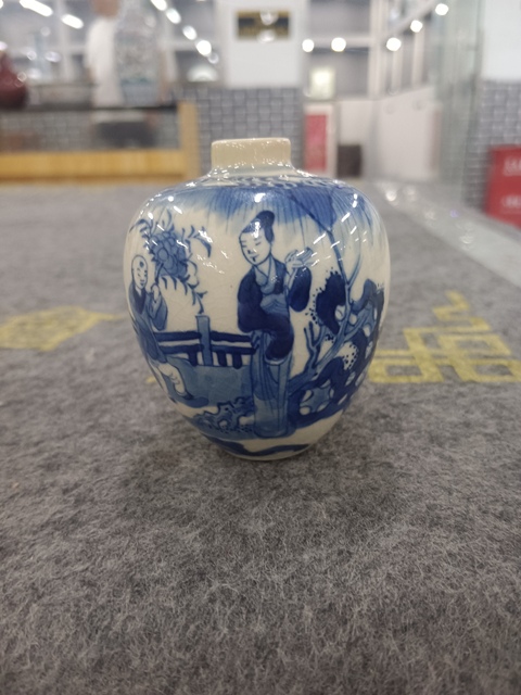古玩陶瓷煨瓷青花教子折桂圖罐真品鑒賞圖