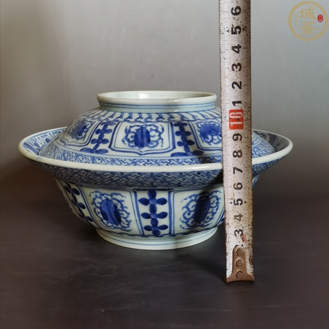 古玩陶瓷民國青花折沿蓋碗真品鑒賞圖