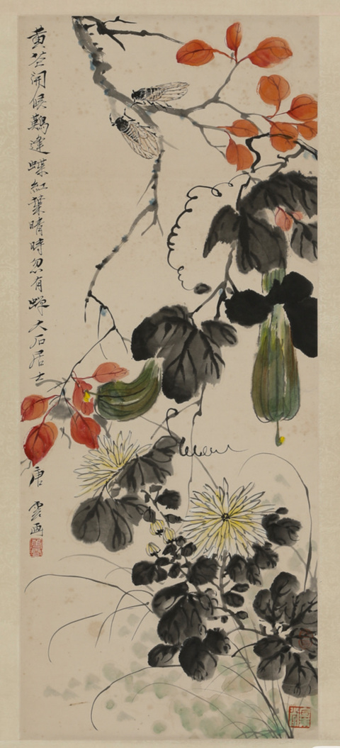 古玩字畫紅葉晴來忽有蟬真品鑒賞圖