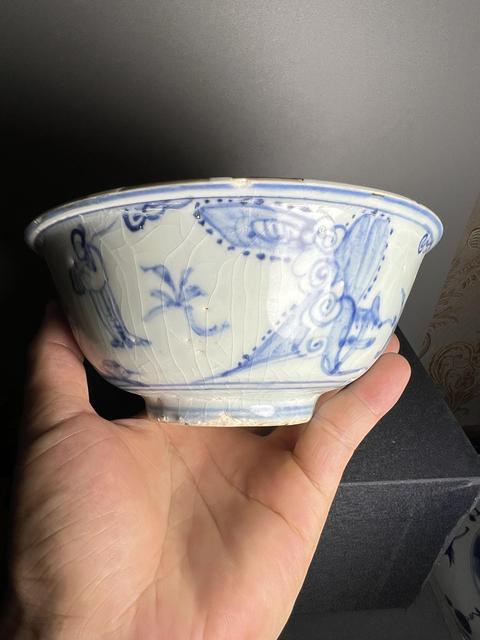 古玩陶瓷青花高士圖茶碗真品鑒賞圖