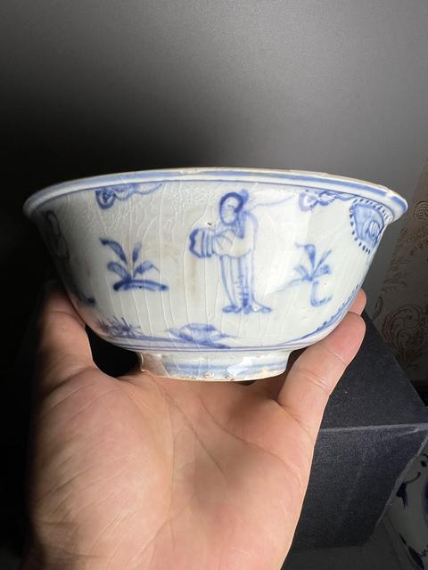 古玩陶瓷青花高士圖茶碗真品鑒賞圖