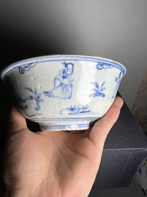古玩陶瓷青花高士圖茶碗真品鑒賞圖