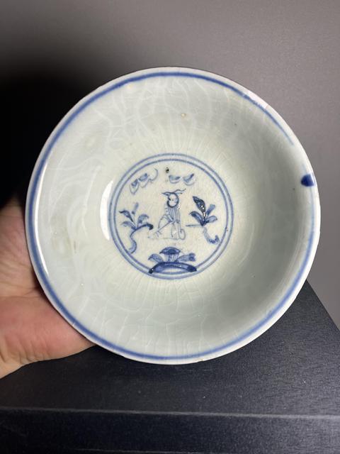 古玩陶瓷青花高士圖茶碗真品鑒賞圖