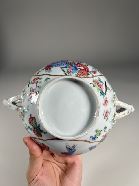 古玩陶瓷人物紋粉彩蓋缽真品鑒賞圖