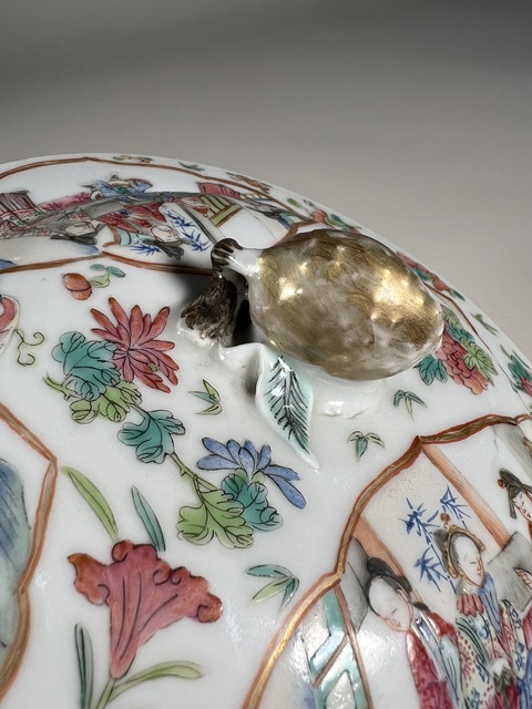 古玩陶瓷人物紋粉彩蓋缽真品鑒賞圖