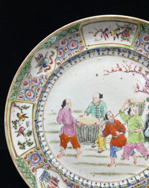 古玩陶瓷嬰戲紋臥足盤真品鑒賞圖