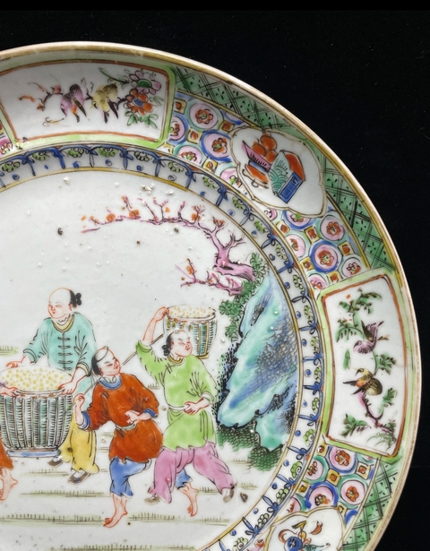 古玩陶瓷嬰戲紋臥足盤真品鑒賞圖