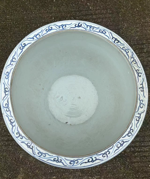古玩陶瓷青花云獅紋案缸真品鑒賞圖