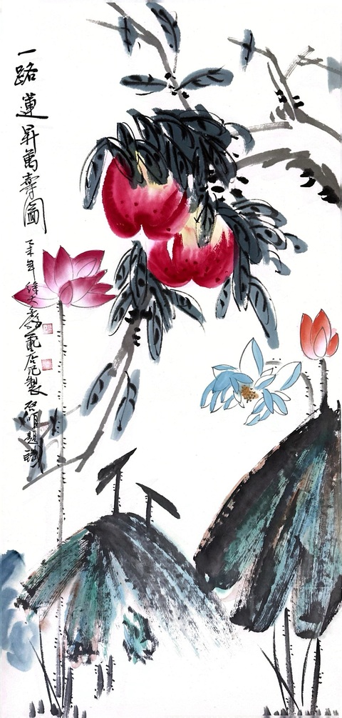 古玩字畫徐大鑫范店記畫啟順題一路連科萬壽圖拍賣，當前價格8000元