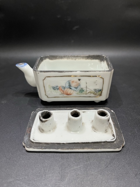 古玩陶瓷淺絳人物四方水滴真品鑒賞圖