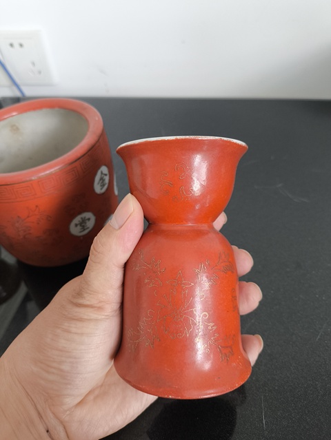 古玩陶瓷姍胡紅釉吉語紋留白清供拍賣,當前價格2300元
