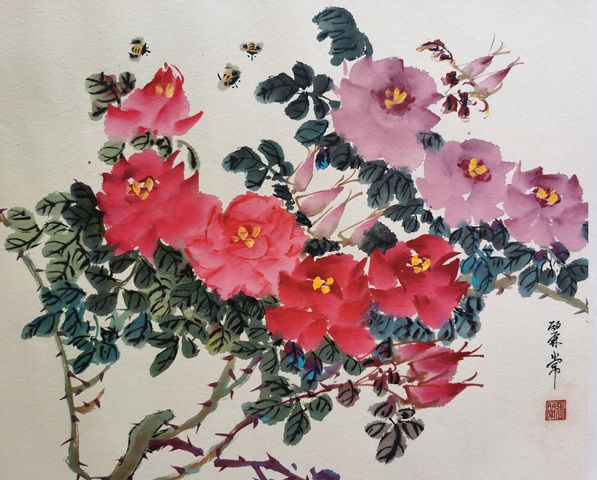 古玩字畫嶺南畫派趙少昂大師弟子已故玫瑰張之稱的張麗常花卉拍賣,當前價格4000元