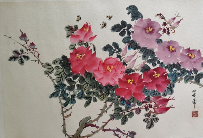 古玩字畫嶺南畫派趙少昂大師弟子已故玫瑰張之稱的張麗常花卉拍賣,當前價格4000元