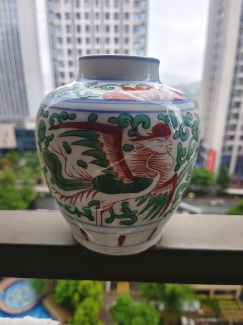 古玩陶瓷民國青花紅綠彩罐真品鑒賞圖