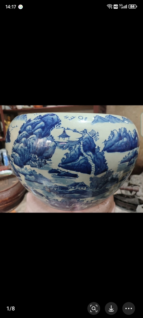 古玩陶瓷青花山水紋洗真品鑒賞圖