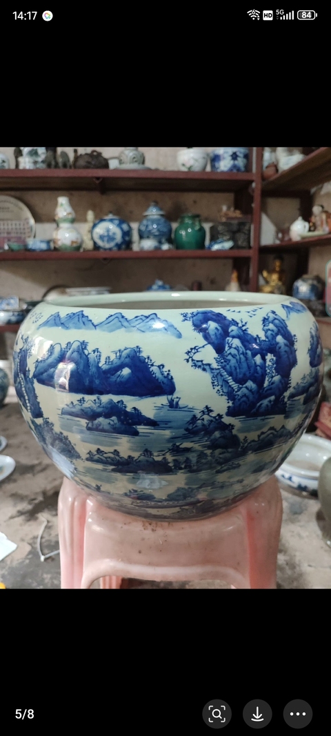古玩陶瓷青花山水紋洗真品鑒賞圖