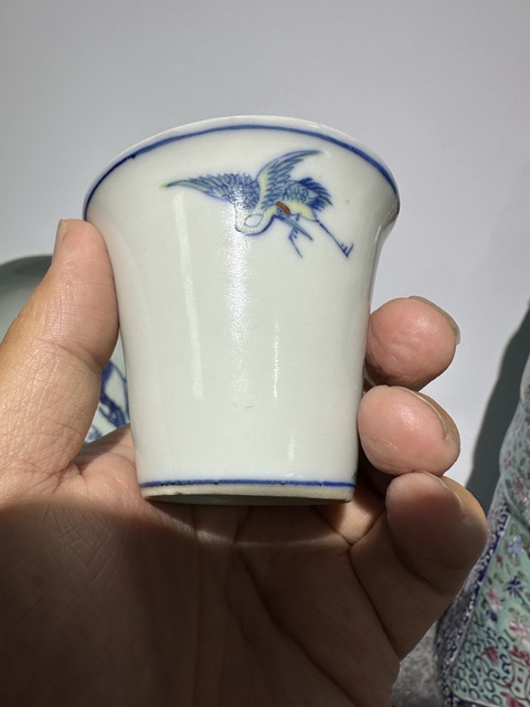 古玩陶瓷斗彩松鶴延年馬蹄杯真品鑒賞圖