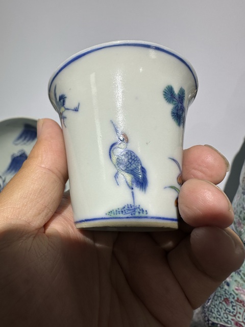 古玩陶瓷斗彩松鶴延年馬蹄杯真品鑒賞圖