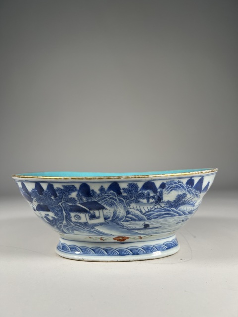 古玩陶瓷青花加彩山水紋貢碗真品鑒賞圖