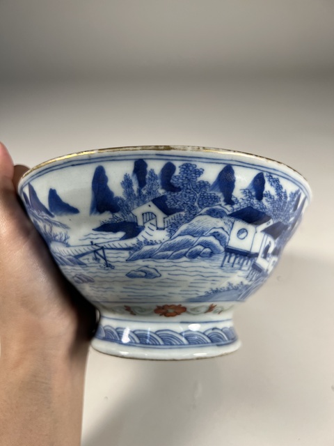 古玩陶瓷青花加彩山水紋貢碗真品鑒賞圖