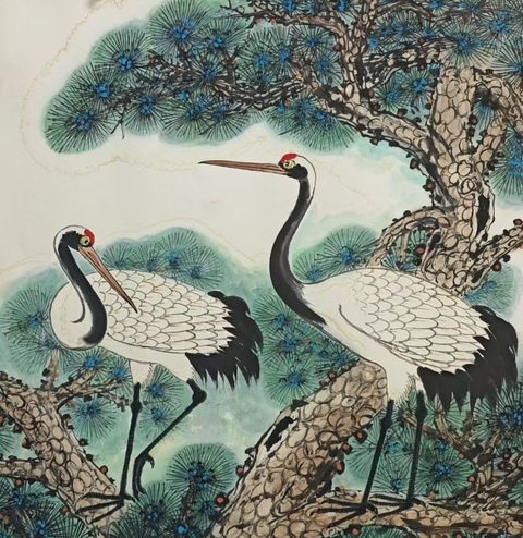 古玩字畫張立辰大師弟子中國國畫家協會理事朱祖義松鶴延年拍賣,當前價格899元