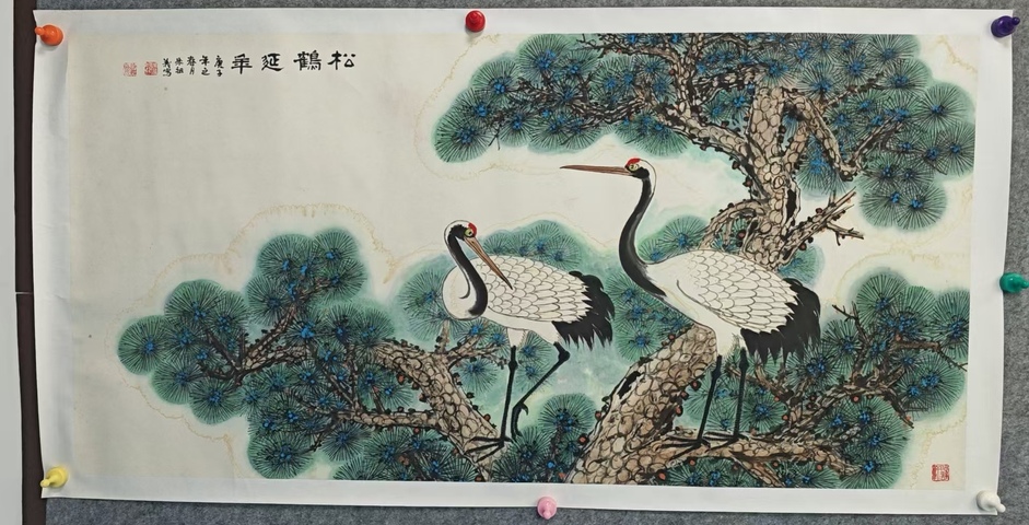 古玩字畫張立辰大師弟子中國國畫家協會理事朱祖義松鶴延年拍賣,當前價格899元